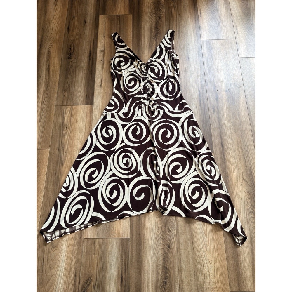 London Times Sundress Brown Ivory Swirls Stretch Women's 8‎ Knee Length